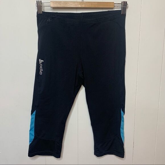 Womens ODLO Essential 3/4 Running Tight Capri Legging Black Turquoise Sz Medium - Picture 1 of 8